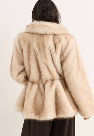 Short Peplum Faux Fur Coat White