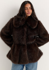 Short Peplum Faux Fur Coat