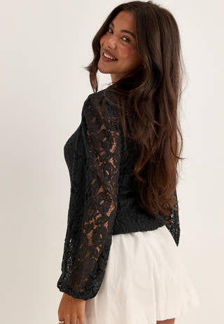 Lace Button Blouse Black