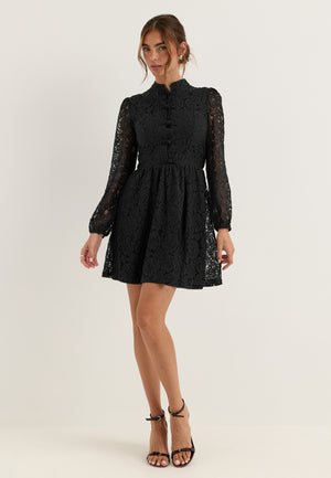 Frill Lace Dress Black