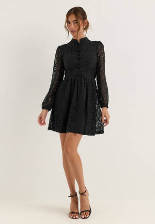 Frill Lace Dress Black
