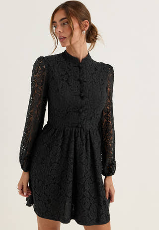 Frill Lace Dress Black