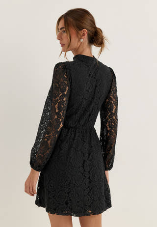 Frill Lace Dress Black