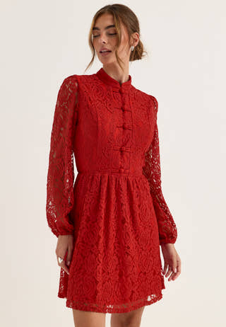 Frill Lace Dress Red