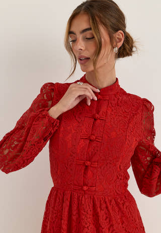 Frill Lace Dress Red