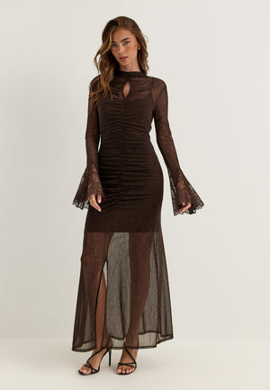 Lace Sleeve Ankle Dress Brown