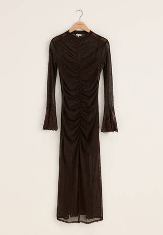 Lace Sleeve Ankle Dress Brown