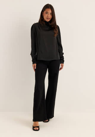 Satin Button Detail Blouse Black
