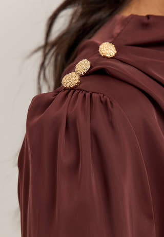 Satin Button Detail Blouse Red
