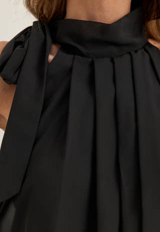 High Collar Tie Blouse Black
