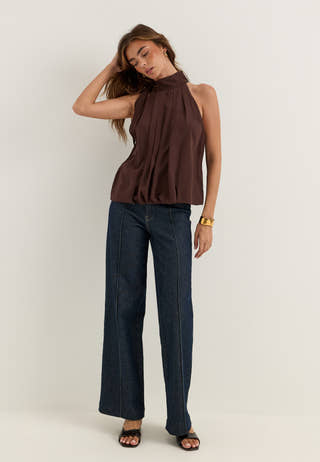 High Collar Tie Blouse Purple