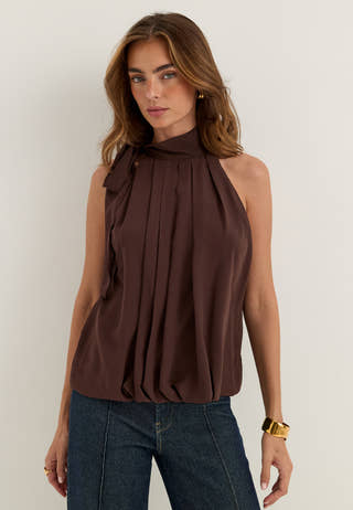 High Collar Tie Blouse Purple