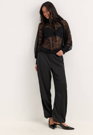 High Neck Lace Blouse Black