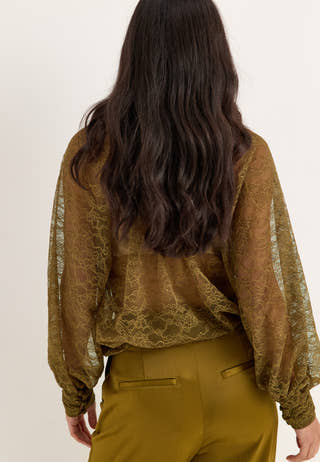 High Neck Lace Blouse Green