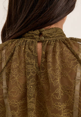 High Neck Lace Blouse Green