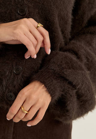 Fluffy Knitted V-neck Cardigan Brown
