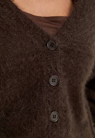 Fluffy Knitted V-neck Cardigan Brown