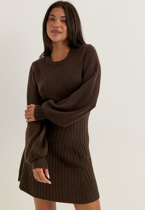 Knitted Short Dress Brown