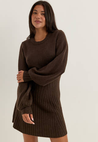 Knitted Short Dress Brown