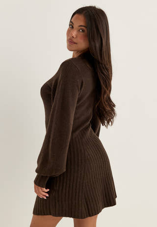 Knitted Short Dress Brown