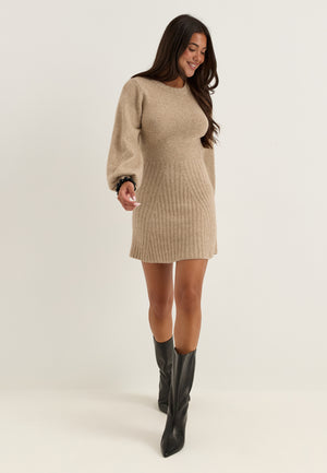 Knitted Short Dress Beige