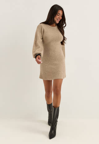 Knitted Short Dress Beige