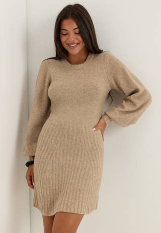 Knitted Short Dress Beige