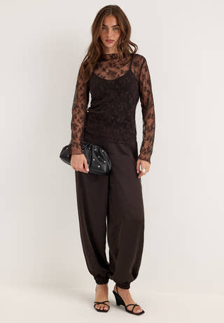 Long Sleeve Lace Top Brown