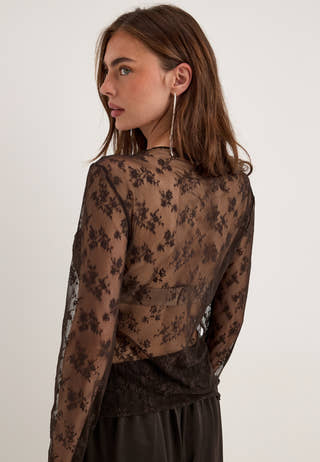 Long Sleeve Lace Top Brown