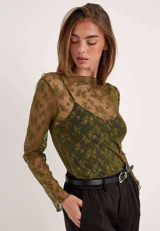 Long Sleeve Lace Top Green