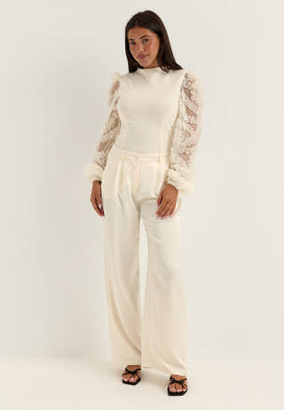 3D Floral Sleeve Top White