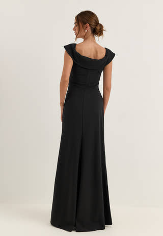 Off Shoulder Pleat Gown Black