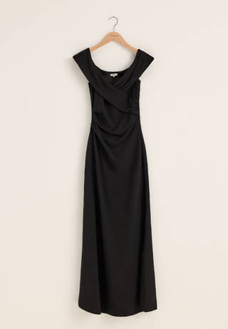 Off Shoulder Pleat Gown Black