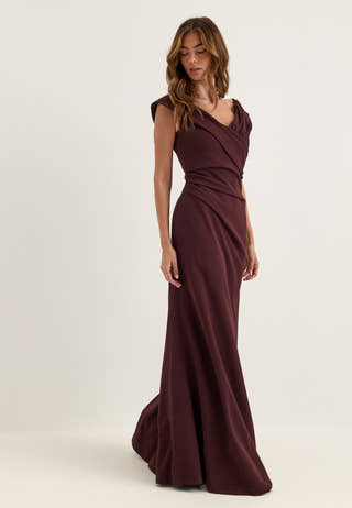 Off Shoulder Pleat Gown Purple