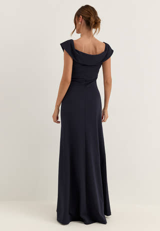 Off Shoulder Pleat Gown Blue