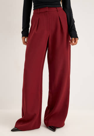 High Waist Pleated Trousers Red