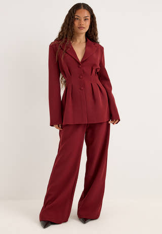 High Waist Pleated Trousers Red