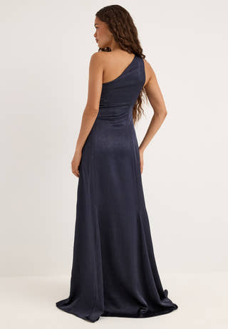 One Shoulder Satin Gown Blue