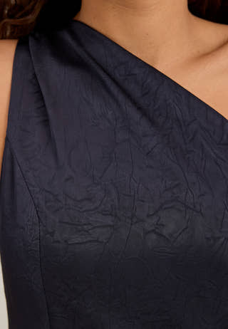 One Shoulder Satin Gown Blue