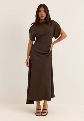 Rounded Sleeve Maxi Dress Brown