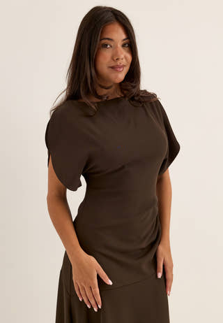 Rounded Sleeve Maxi Dress Brown