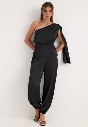 Satin Balloon Trousers Black