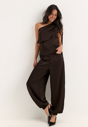 Satin Balloon Trousers Brown