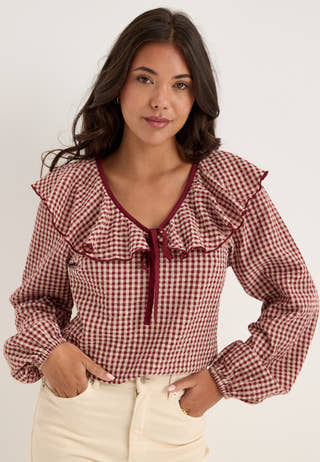 Gingham Flounce Blouse Patterned