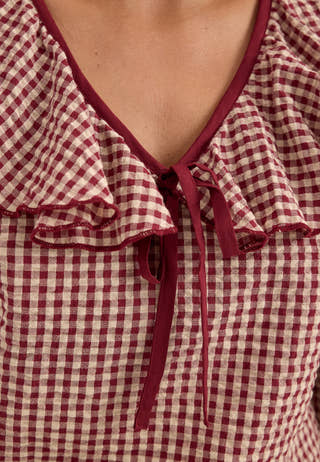 Gingham Flounce Blouse Patterned
