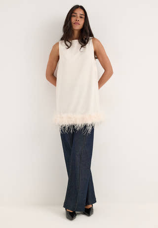 Feather-Hem Sleveless Tunic White
