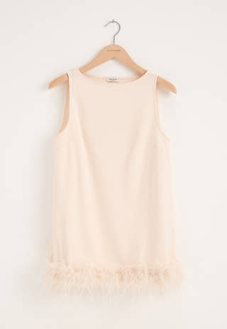 Feather-Hem Sleveless Tunic White