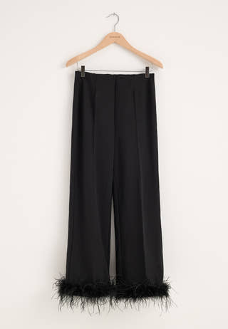 Feather-Hem Trousers Black