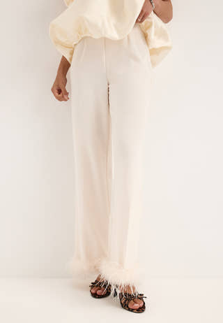 Feather-Hem Trousers White