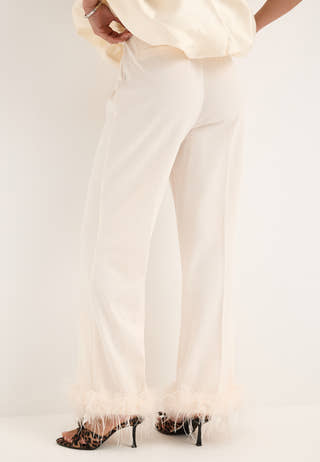 Feather-Hem Trousers White